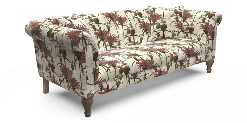 Masham 3 Seater Sofa in Floral Linen Carcassonne Laurel
