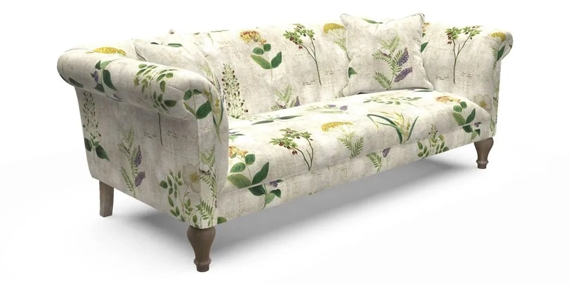 Masham 3 Seater Sofa in Floral Linen Carcassonne Laurel