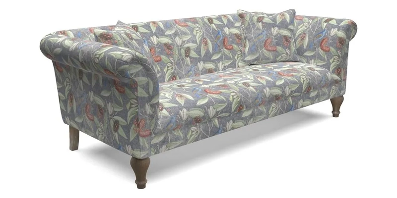 Masham 3 Seater Sofa in V&A Threads of India on Linen Paisley Splendour Steel
