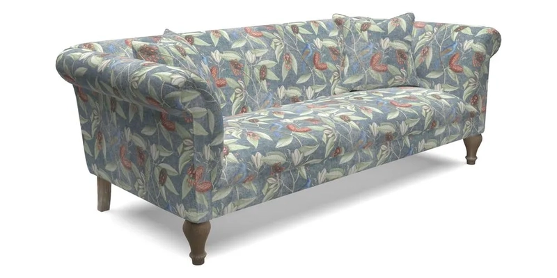 Masham 3 Seater Sofa in V&A Threads of India on Linen Paisley Splendour Steel