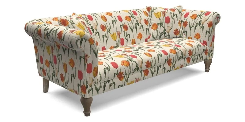Masham 3 Seater Sofa in Floral Linen Carcassonne Laurel