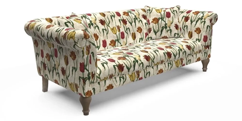 Masham 3 Seater Sofa in Floral Linen Carcassonne Laurel
