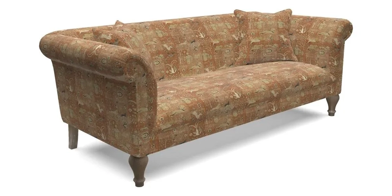 Masham 3 Seater Sofa in V&A Threads of India on Linen Paisley Splendour Steel