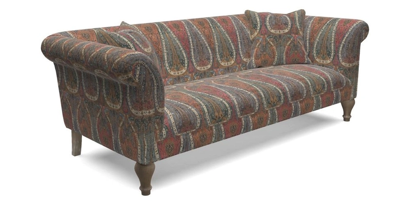 Masham 3 Seater Sofa in V&A Threads of India on Linen Paisley Splendour Steel
