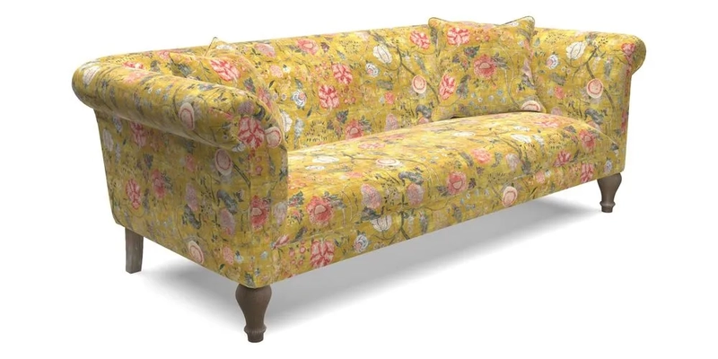 Masham 3 Seater Sofa in Floral Linen Carcassonne Laurel