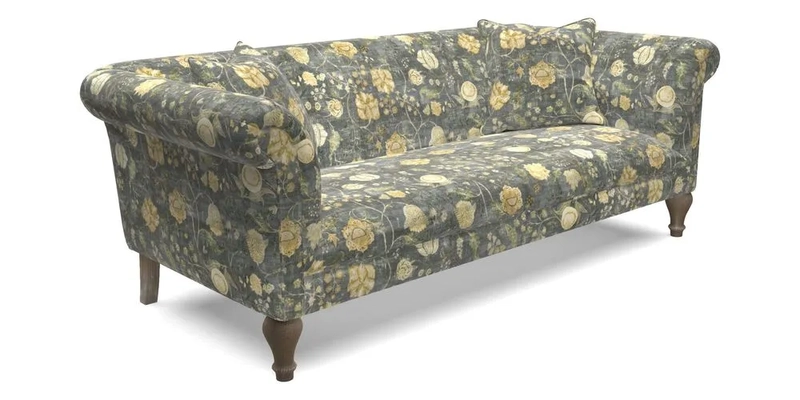 Masham 3 Seater Sofa in Floral Linen Carcassonne Laurel