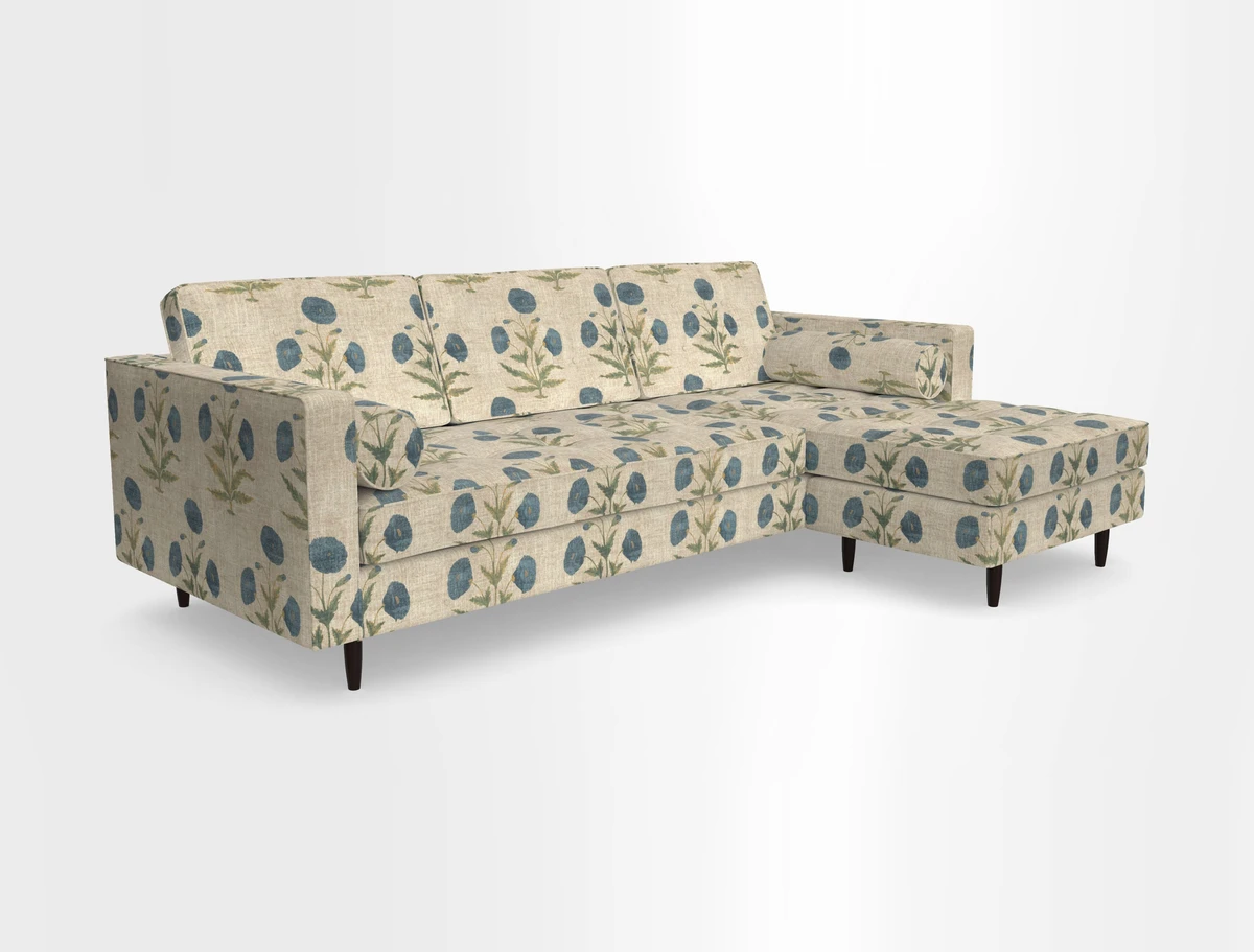 Marylebone LHF Corner Unit in Clever Tough And Eco Velvet Chrome