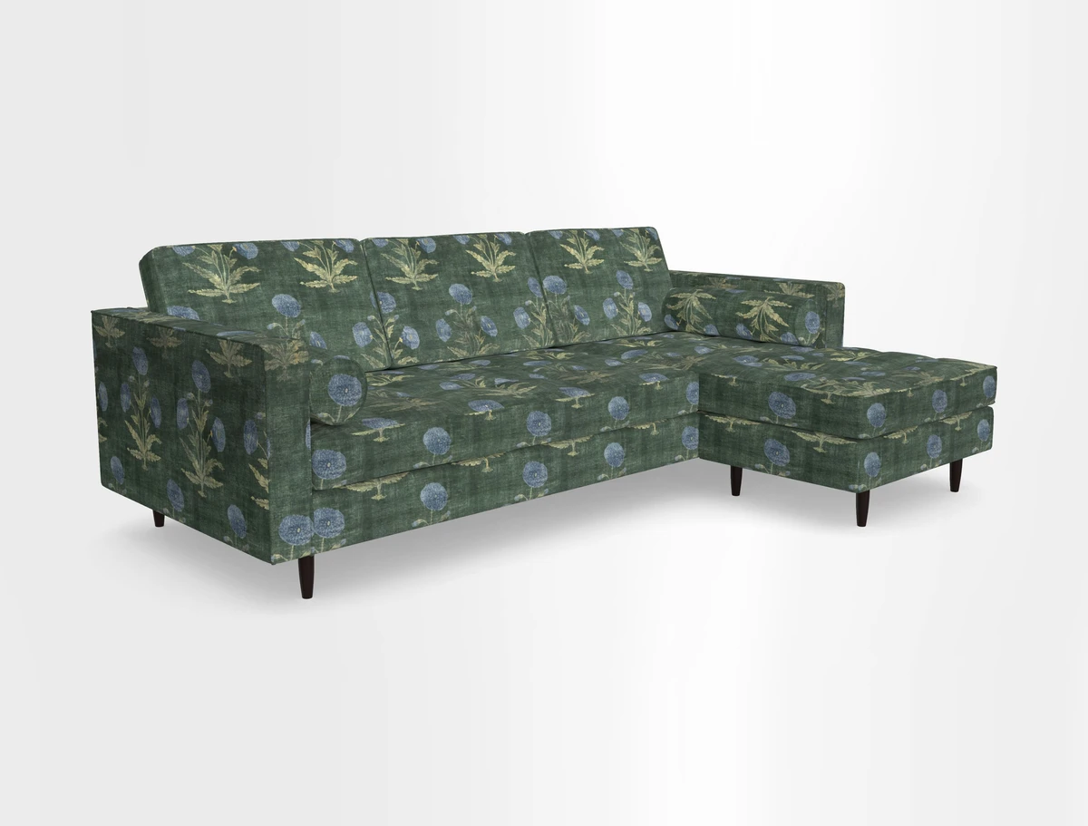 Marylebone LHF Corner Unit in Clever Tough And Eco Velvet Chrome