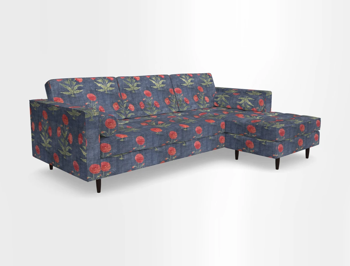 Marylebone LHF Corner Unit in Clever Tough And Eco Velvet Chrome