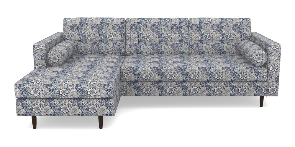 Product photograph of Marylebone Lhf Chaise In William Morris Collection - Marigold - Indigo Linen from Sofas and Stuff Limited