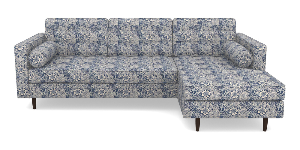 Product photograph of Marylebone Rhf Chaise In William Morris Collection - Marigold - Indigo Linen from Sofas and Stuff Limited