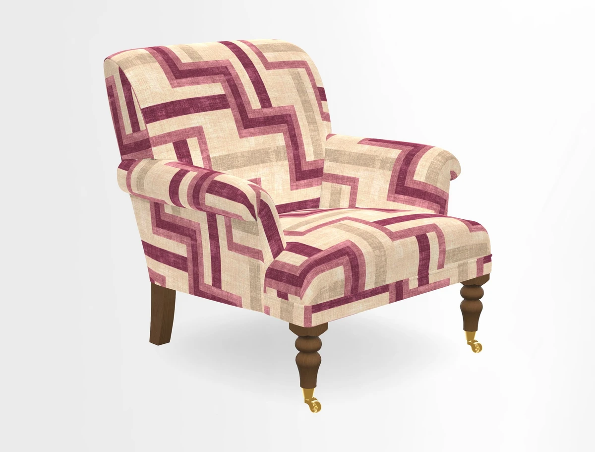 Midhurst Chair in Kirby Soho Burnt Orange & Mulberry Rustic Stripe Red Plum
