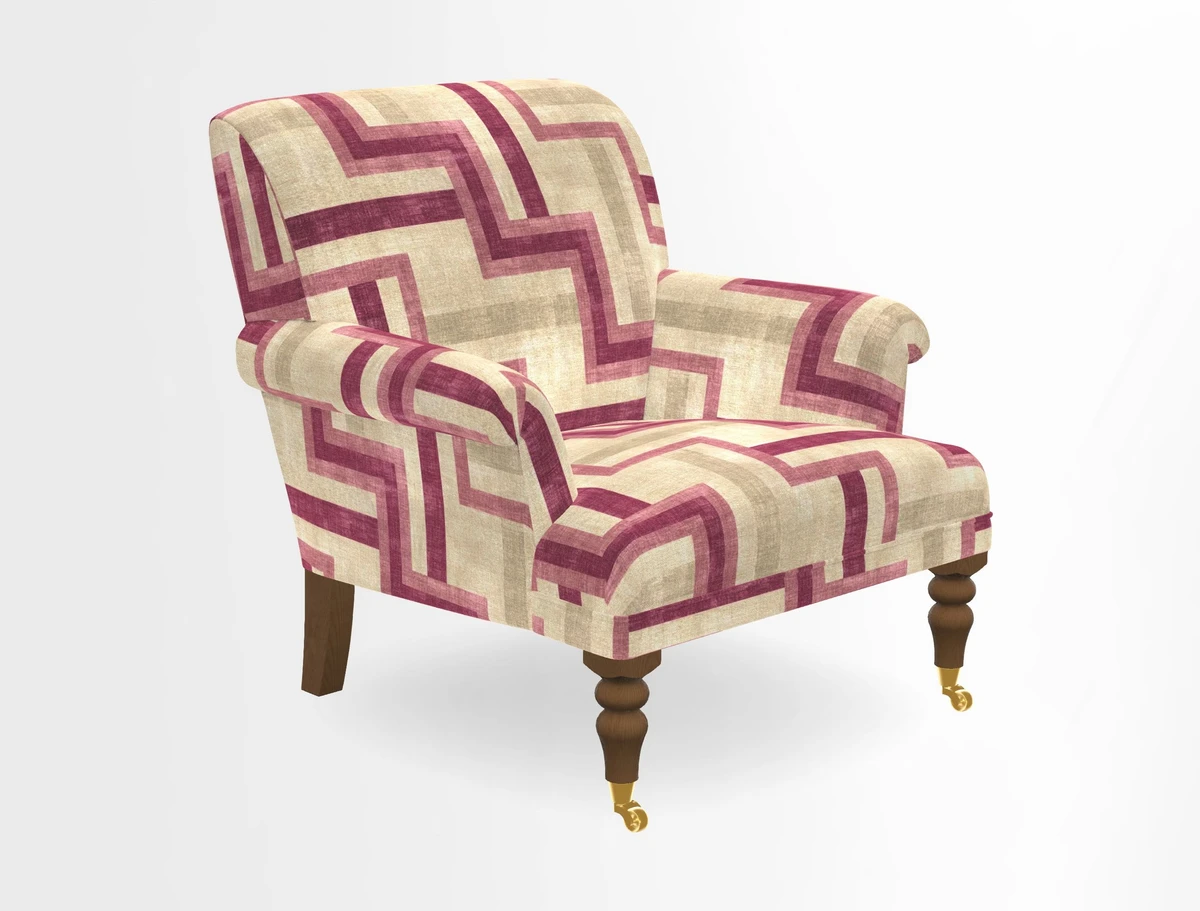 Midhurst Chair in Kirby Soho Burnt Orange & Mulberry Rustic Stripe Red Plum