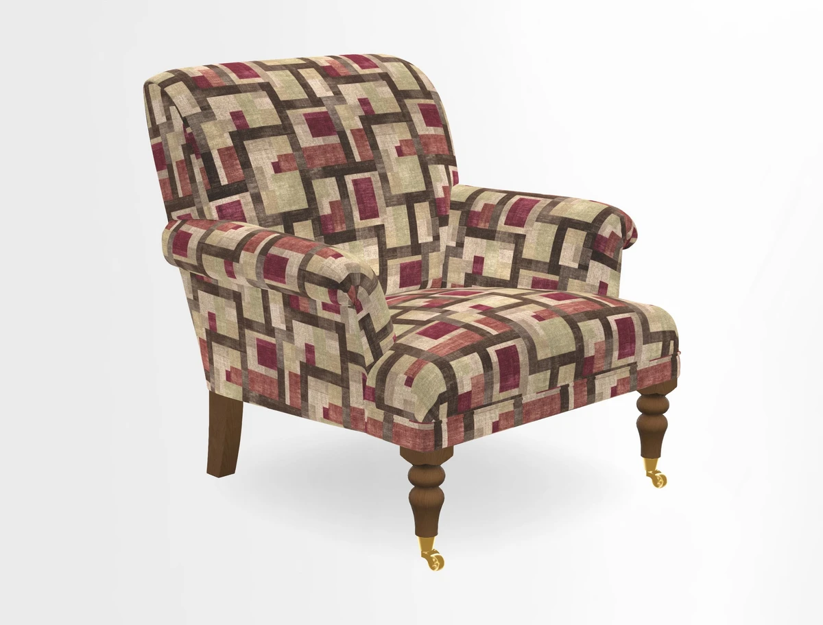 Midhurst Chair in Kirby Soho Burnt Orange & Mulberry Rustic Stripe Red Plum