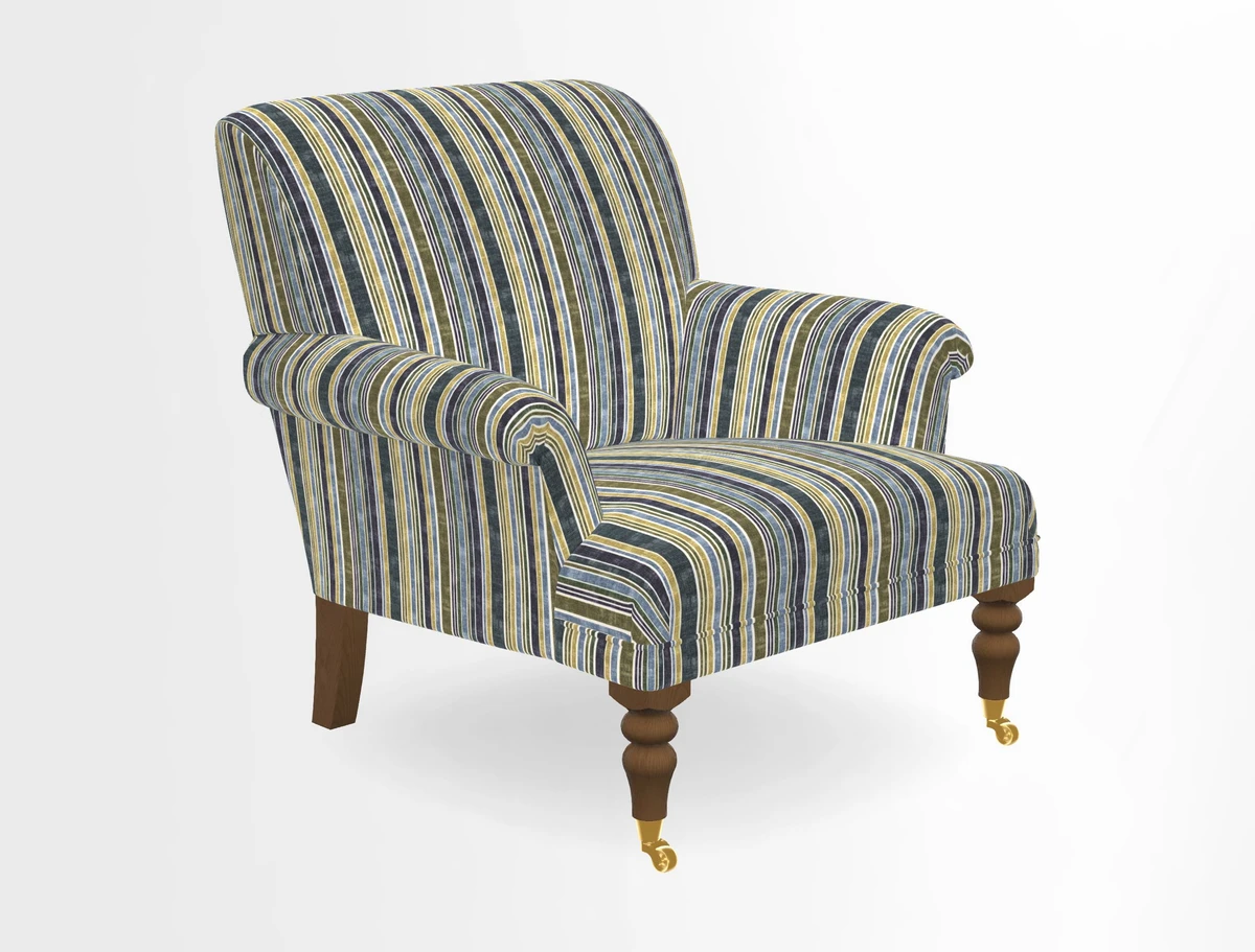 Midhurst Chair in Kirby Soho Burnt Orange & Mulberry Rustic Stripe Red Plum