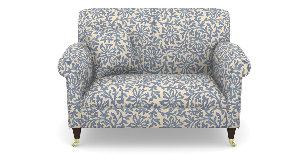 Product photograph of Petworth Snuggler In V A Brompton Collection - Floral Scroll - Morning Blue from Sofas and Stuff Limited