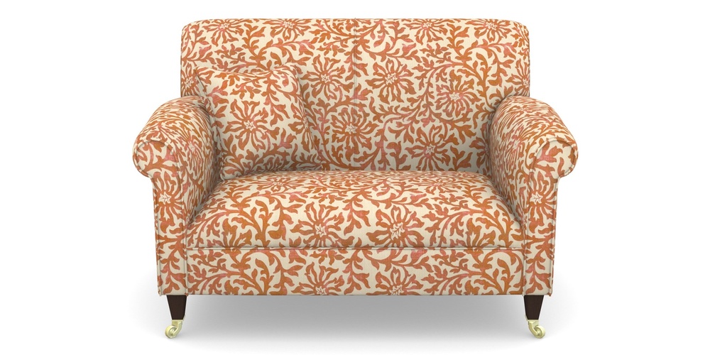 Product photograph of Petworth Snuggler In V A Brompton Collection - Floral Scroll - Terracotta from Sofas and Stuff Limited