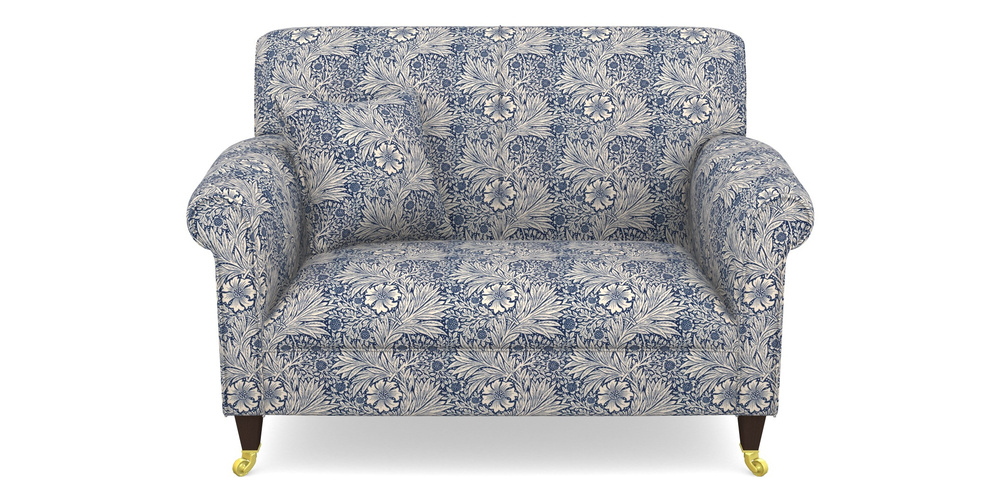 Product photograph of Petworth Snuggler In William Morris Collection - Marigold - Indigo Linen from Sofas and Stuff Limited