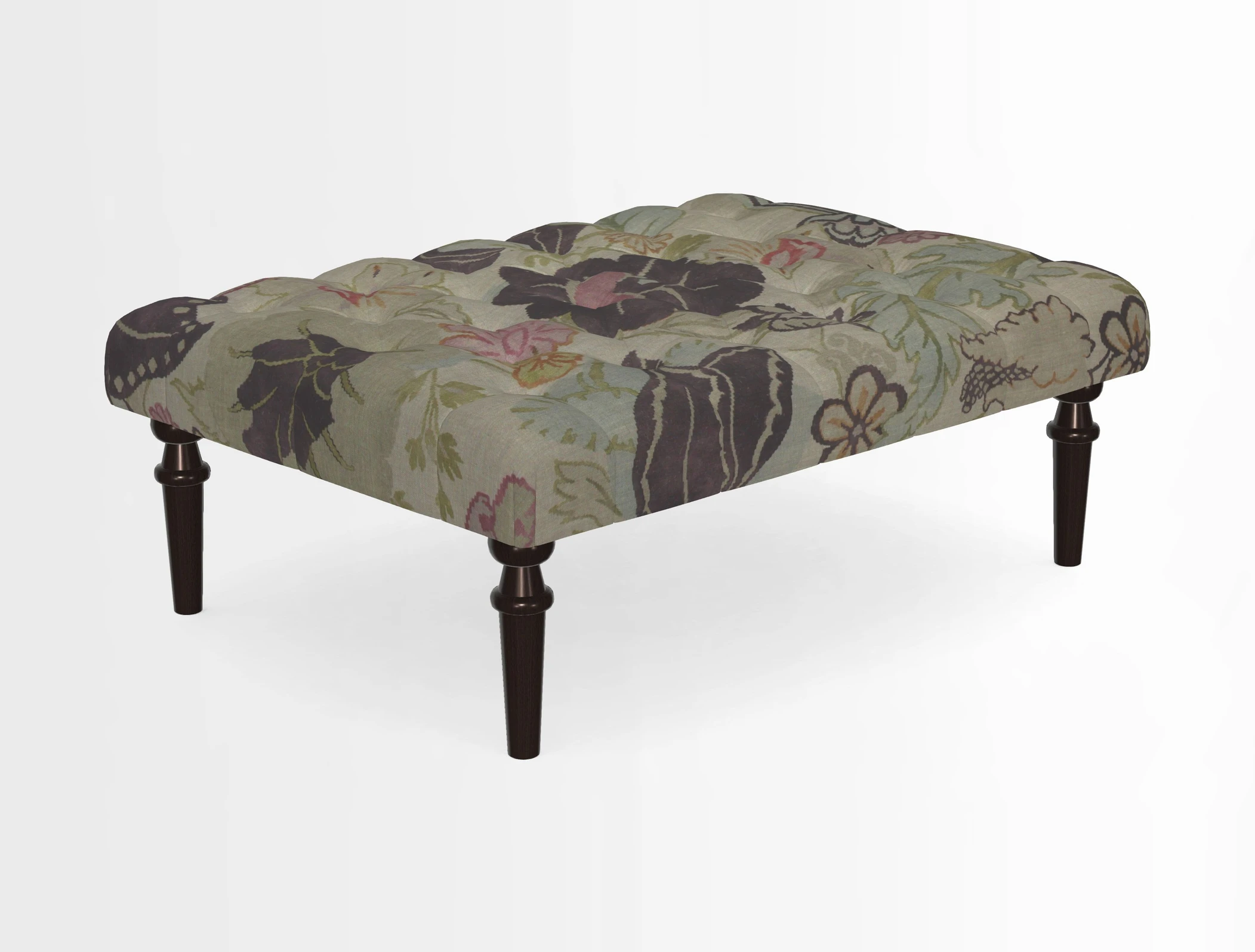 Pentlow Footstool in Mulberry Pompadour Floral Velvet Spice
