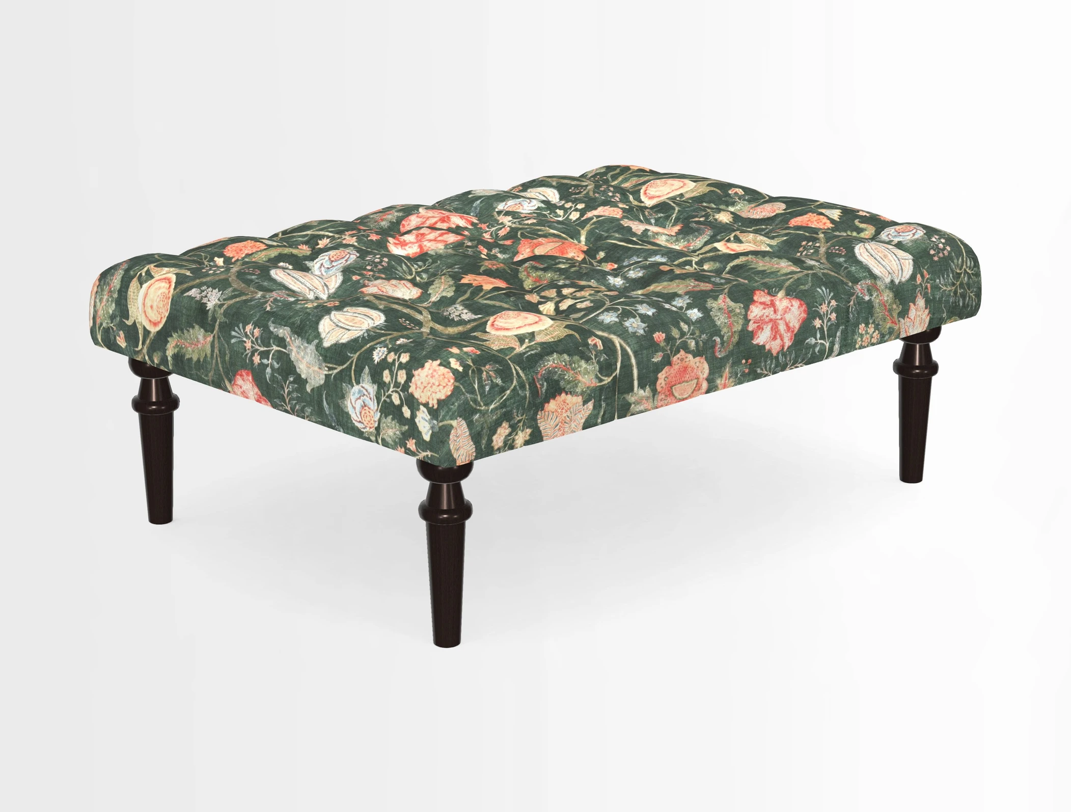 Pentlow Footstool in Mulberry Pompadour Floral Velvet Spice