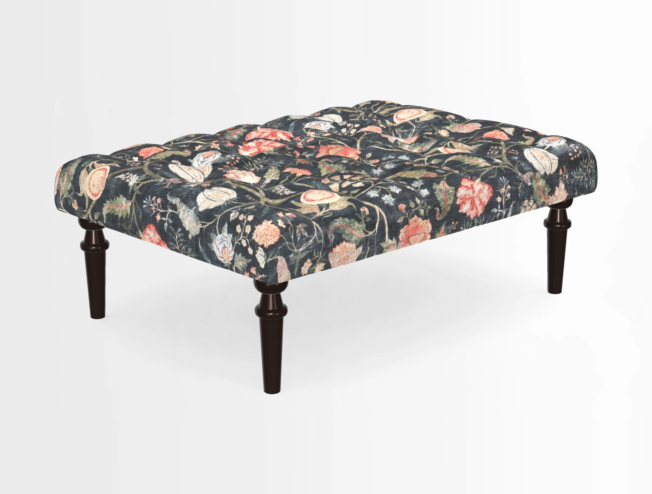 Pentlow Footstool in Mulberry Pompadour Floral Velvet Spice