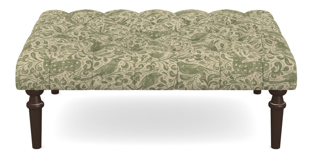 Product photograph of Pentlow Footstool Buttoned Footstool In V A Drawn From Nature - Bird And Rabbit - Light Green from Sofas and Stuff Limited