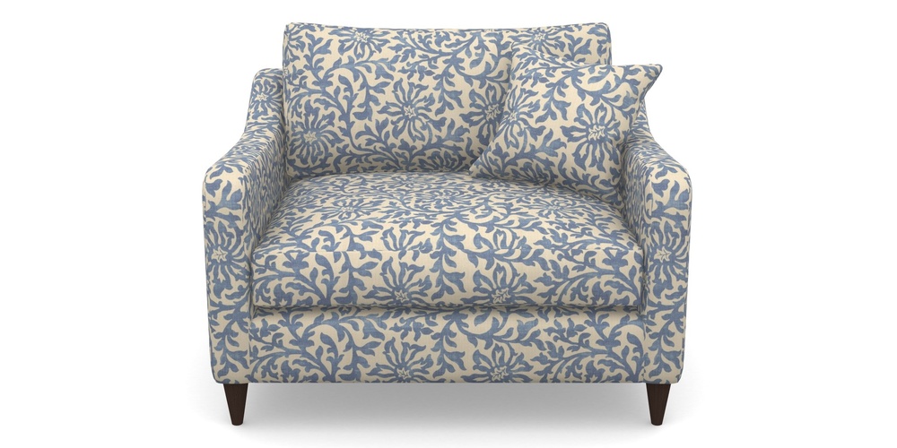 Product photograph of Rye Snuggler In V A Brompton Collection - Floral Scroll - Morning Blue from Sofas and Stuff Limited