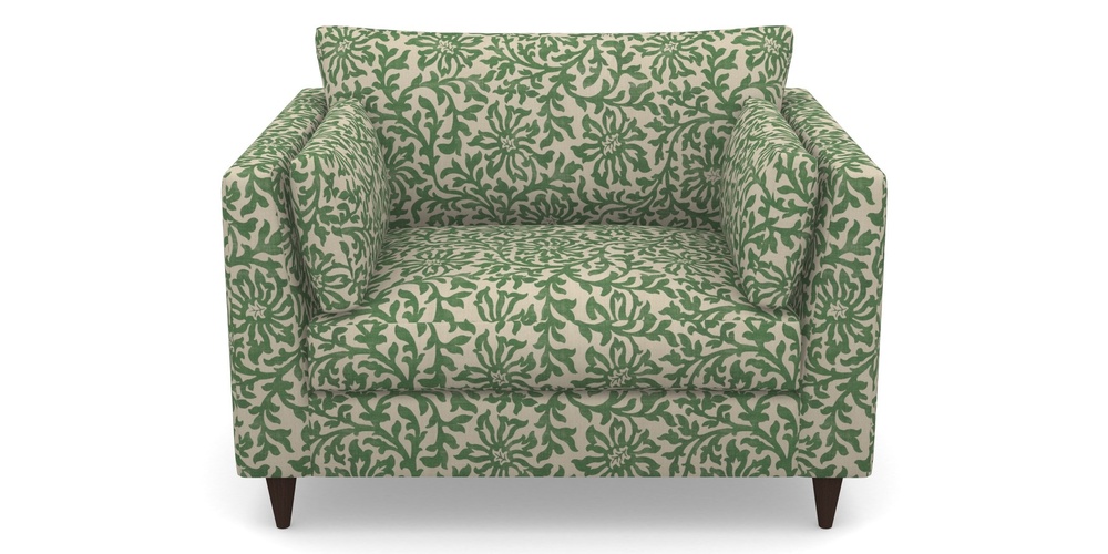 Product photograph of Saltdean Snuggler In V A Brompton Collection - Floral Scroll - Basil from Sofas and Stuff Limited