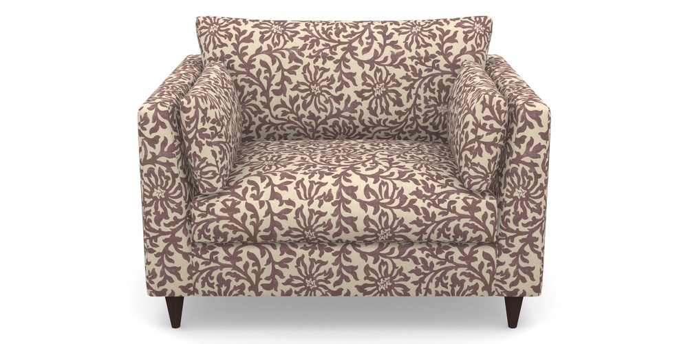 Product photograph of Saltdean Snuggler In V A Brompton Collection - Floral Scroll - Cacao from Sofas and Stuff Limited