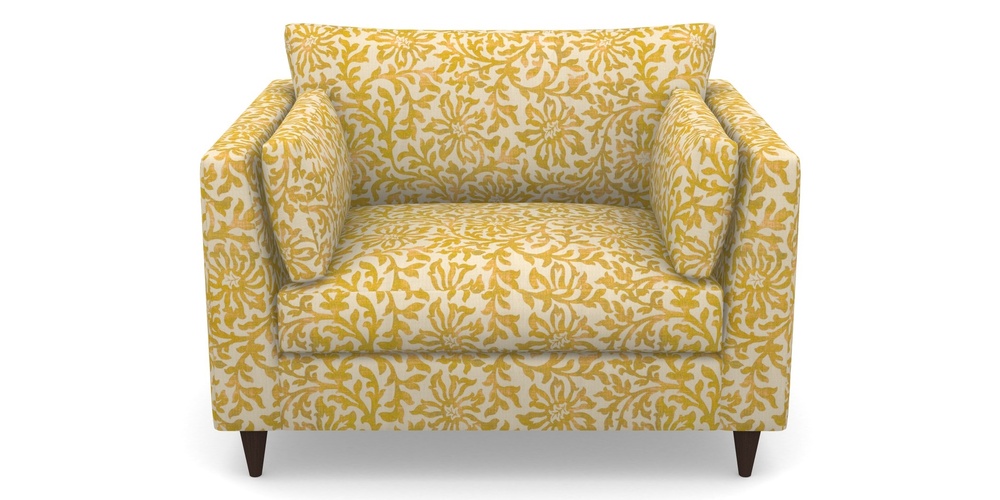 Product photograph of Saltdean Snuggler In V A Brompton Collection - Floral Scroll - Corn from Sofas and Stuff Limited