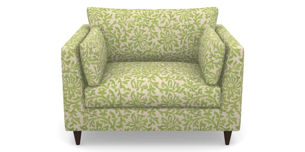 Product photograph of Saltdean Snuggler In V A Brompton Collection - Floral Scroll - Lime from Sofas and Stuff Limited