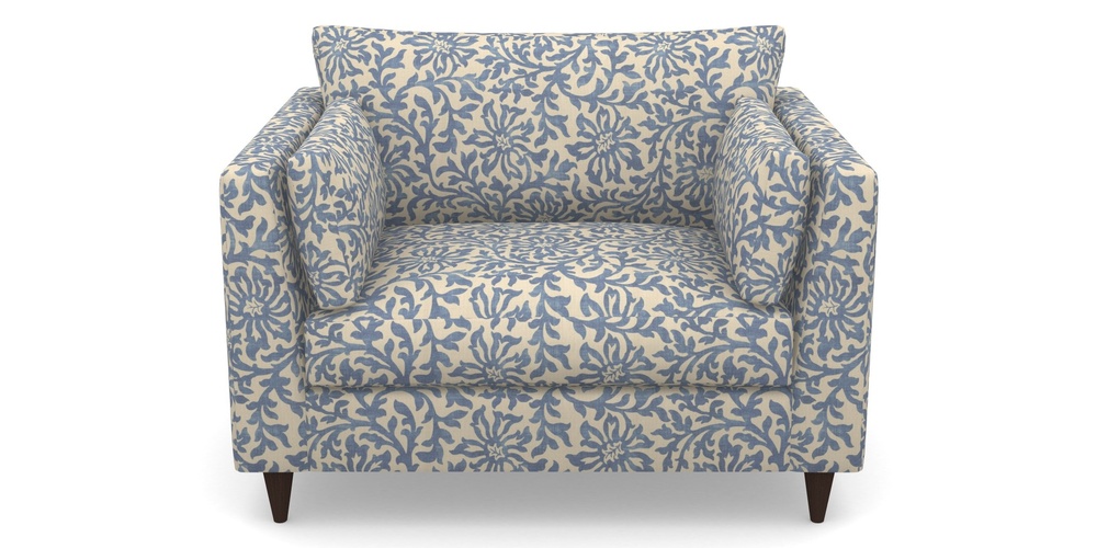 Product photograph of Saltdean Snuggler In V A Brompton Collection - Floral Scroll - Morning Blue from Sofas and Stuff Limited