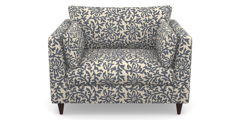 Product photograph of Saltdean Snuggler In V A Brompton Collection - Floral Scroll - Midnight Blue from Sofas and Stuff Limited