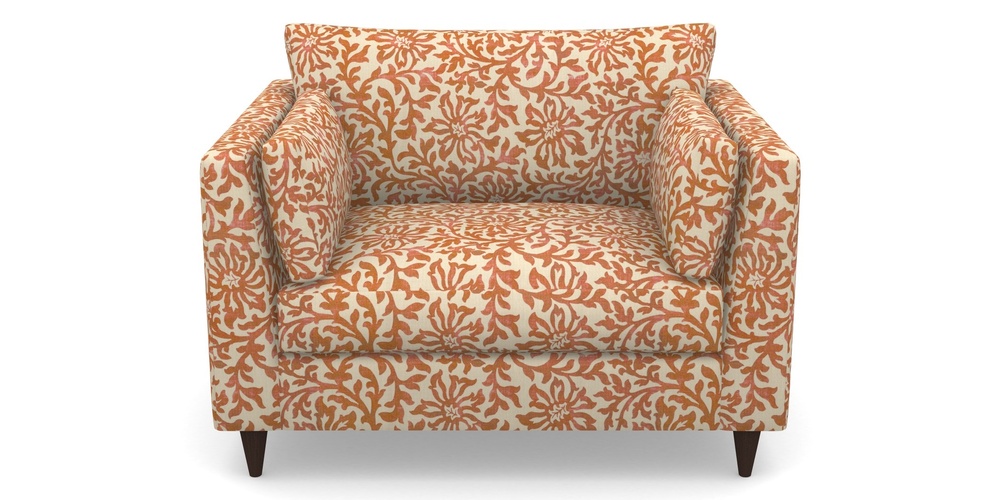 Product photograph of Saltdean Snuggler In V A Brompton Collection - Floral Scroll - Terracotta from Sofas and Stuff Limited