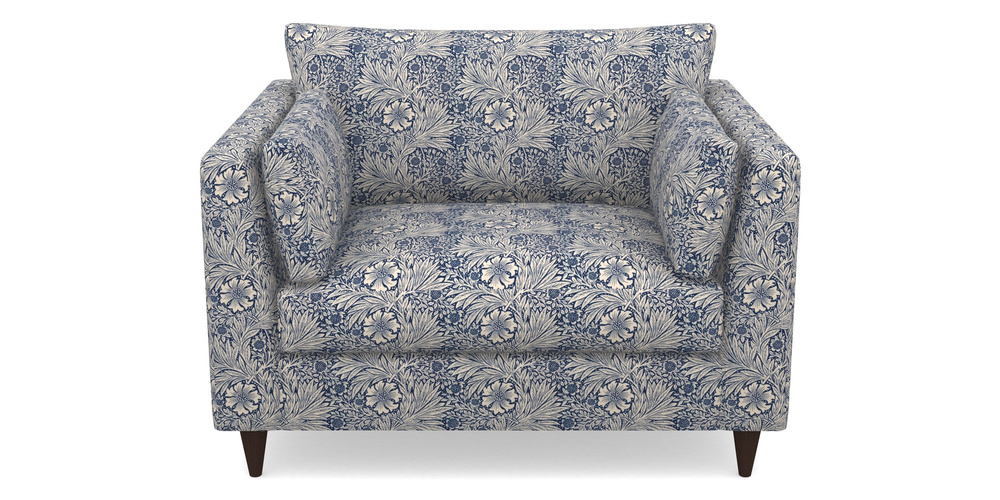 Product photograph of Saltdean Snuggler In William Morris Collection - Marigold - Indigo Linen from Sofas and Stuff Limited