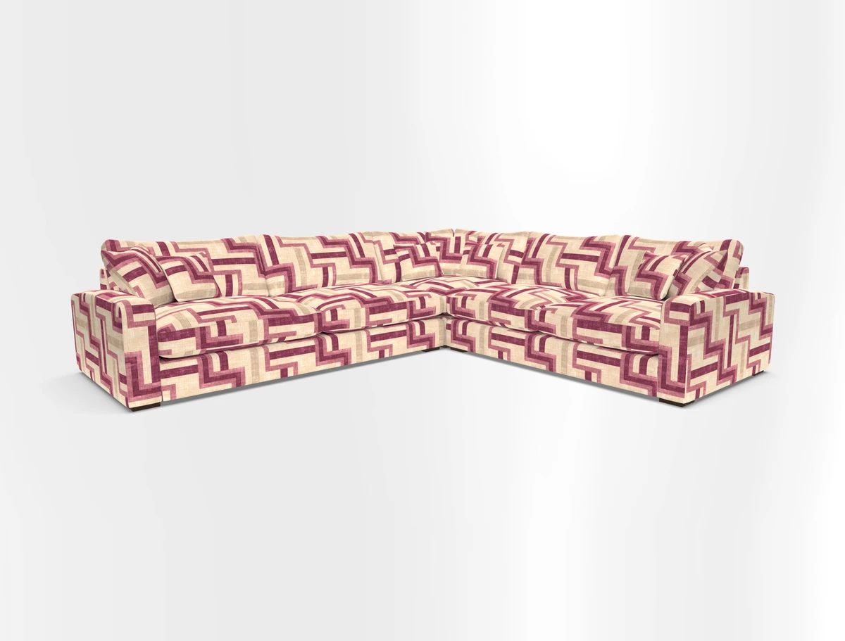 Stockbridge Corner Sofa LHF in V&A Threads of India Opulent Velvets Ikat Mirage Burnt Umber 