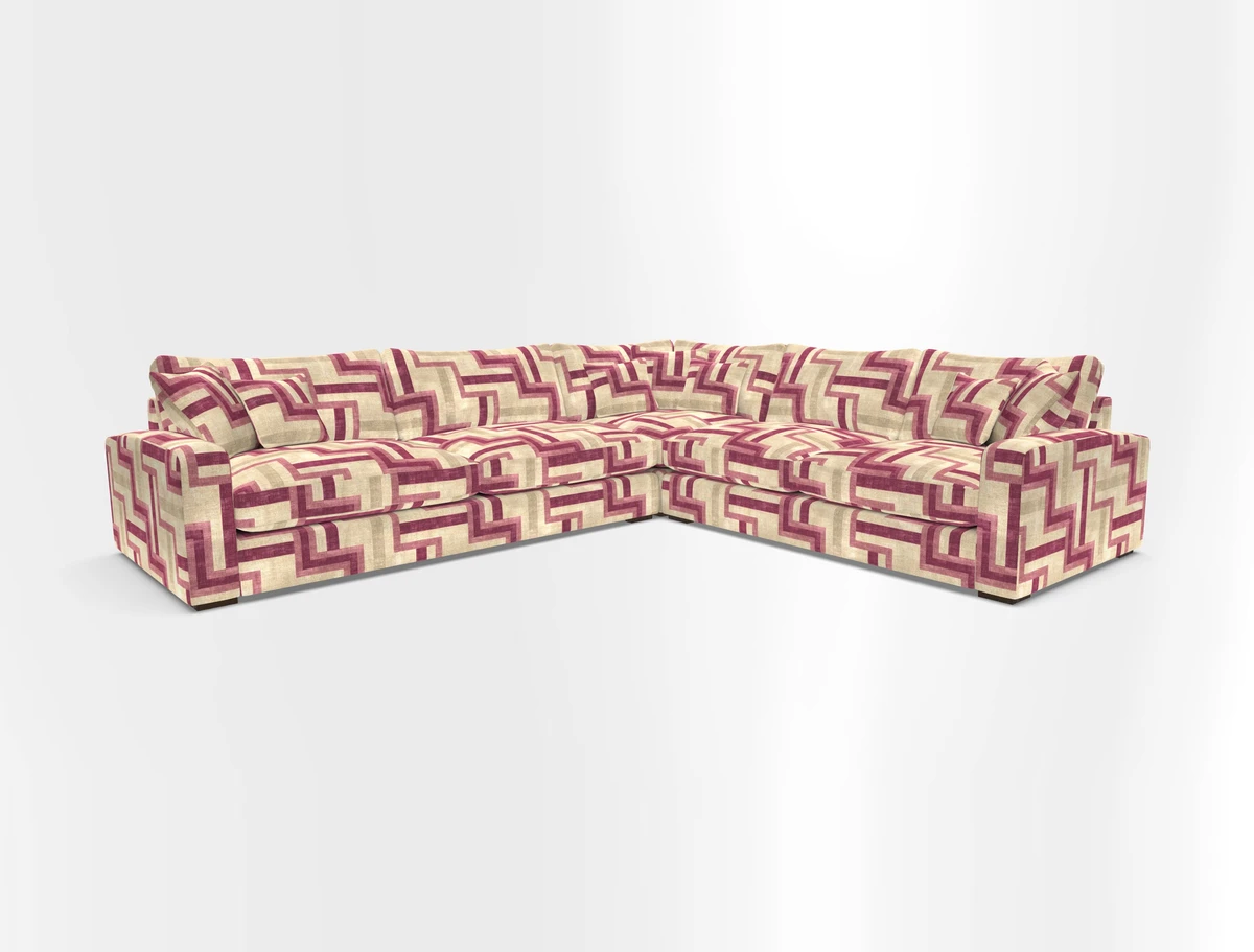 Stockbridge Corner Sofa LHF in V&A Threads of India Opulent Velvets Ikat Mirage Burnt Umber 
