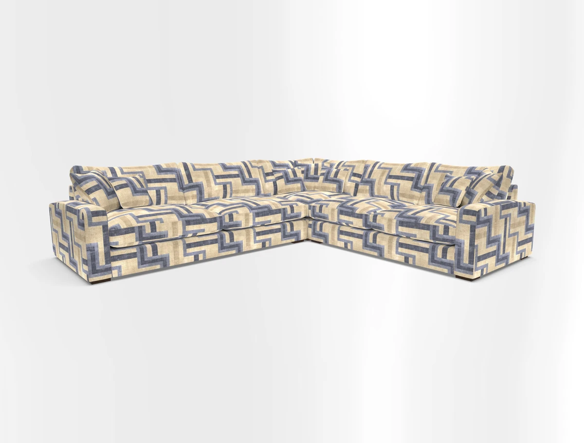 Stockbridge Corner Sofa LHF in V&A Threads of India Opulent Velvets Ikat Mirage Burnt Umber 