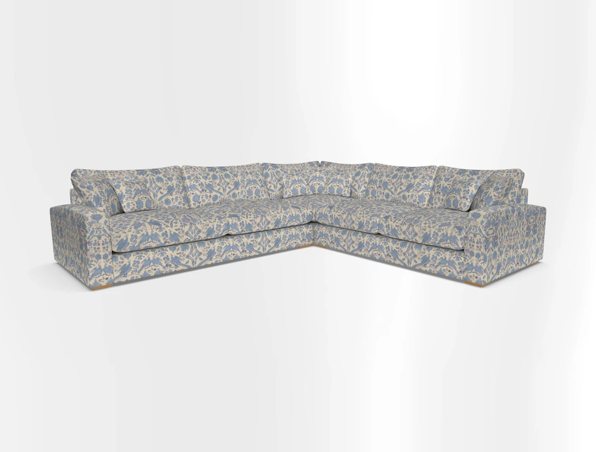 Stockbridge Corner Sofa LHF in V&A Threads of India Opulent Velvets Ikat Mirage Burnt Umber 