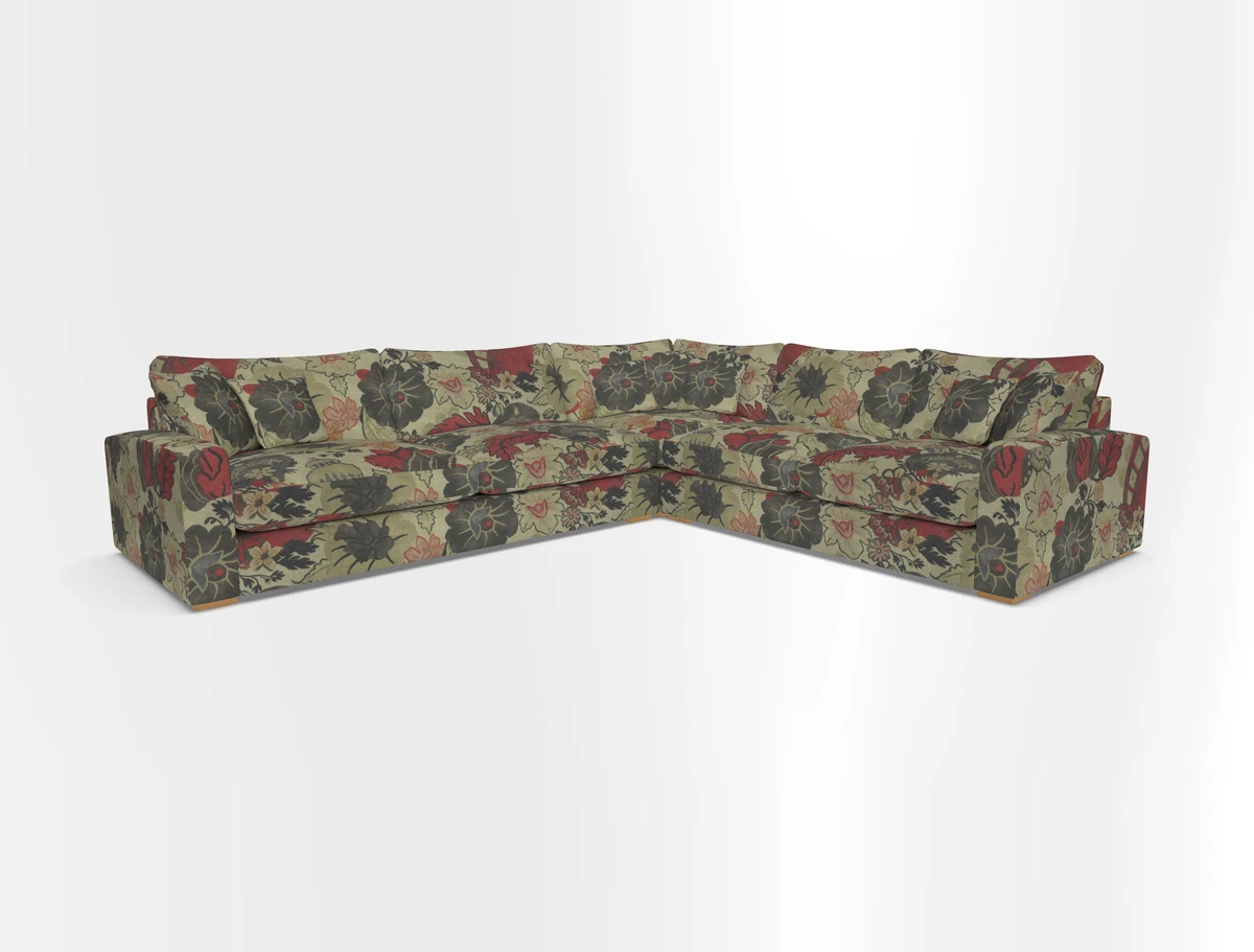 Stockbridge Corner Sofa LHF in V&A Threads of India Opulent Velvets Ikat Mirage Burnt Umber 