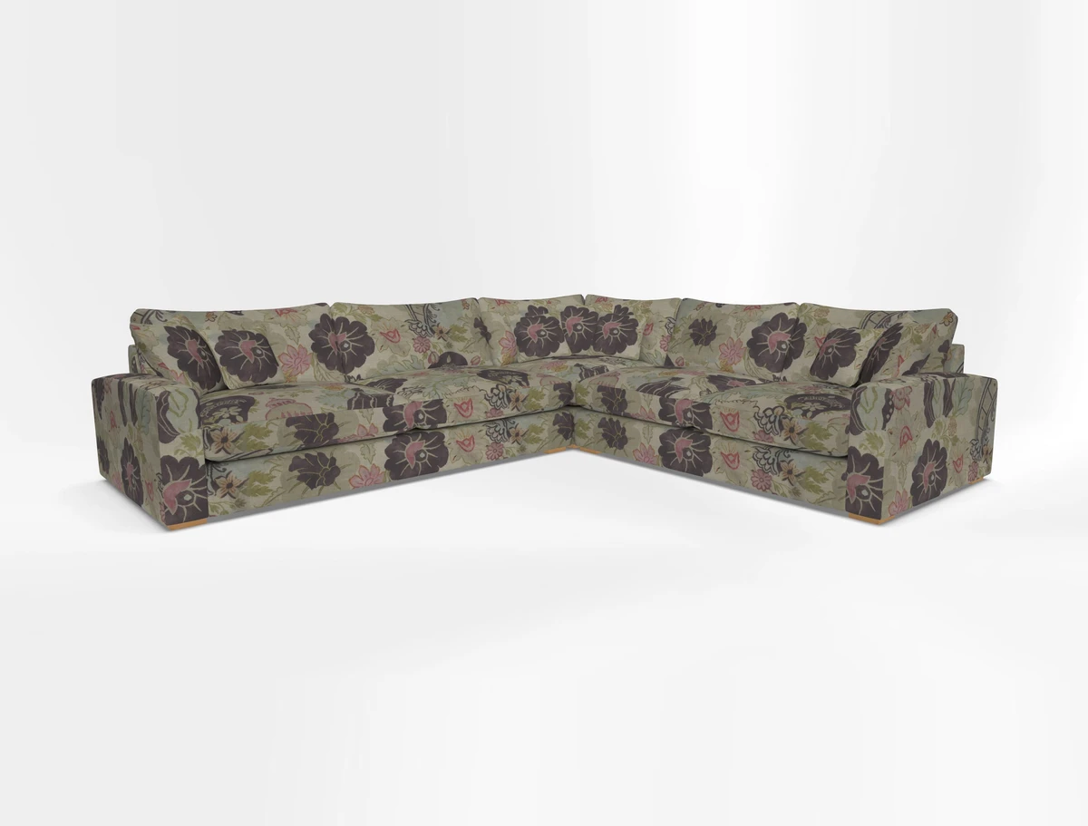 Stockbridge Corner Sofa LHF in V&A Threads of India Opulent Velvets Ikat Mirage Burnt Umber 