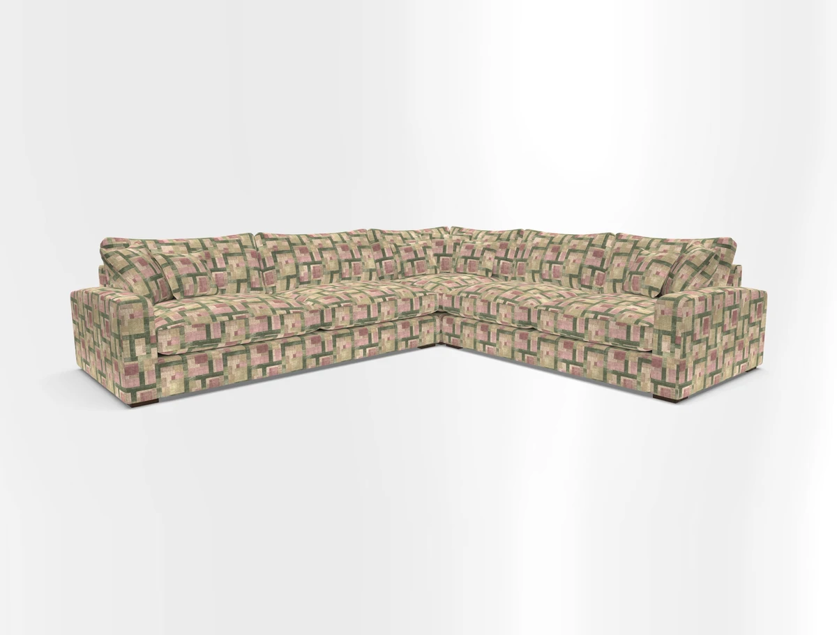 Stockbridge Corner Sofa LHF in V&A Threads of India Opulent Velvets Ikat Mirage Burnt Umber 
