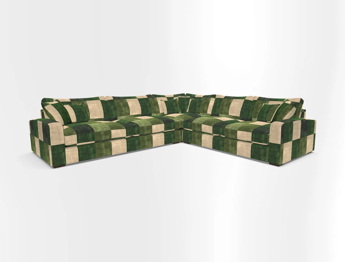 Stockbridge Corner Sofa LHF in V&A Threads of India Opulent Velvets Ikat Mirage Burnt Umber 