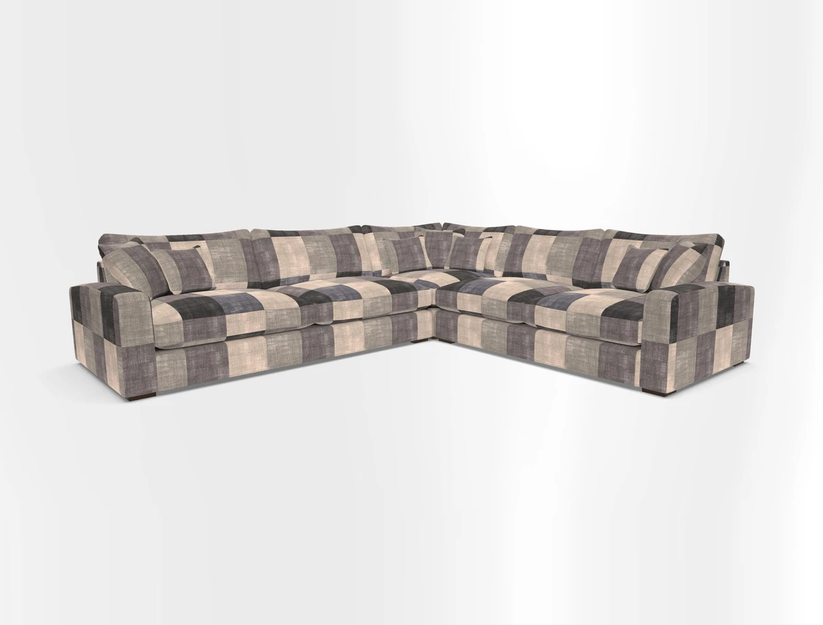 Stockbridge Corner Sofa LHF in V&A Threads of India Opulent Velvets Ikat Mirage Burnt Umber 