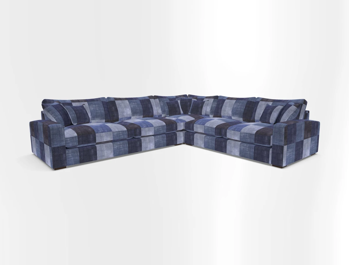 Stockbridge Corner Sofa LHF in V&A Threads of India Opulent Velvets Ikat Mirage Burnt Umber 