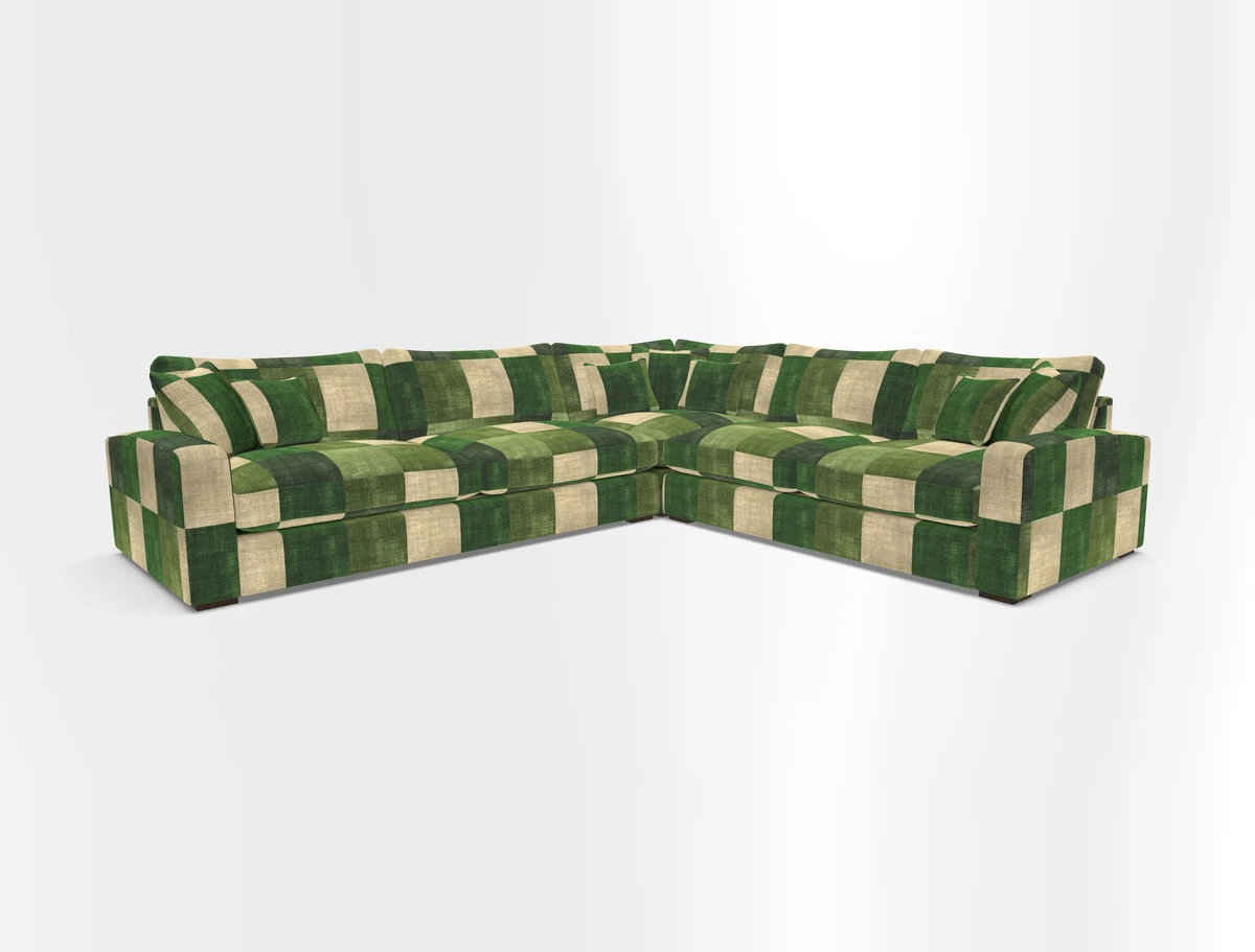 Stockbridge Corner Sofa LHF in V&A Threads of India Opulent Velvets Ikat Mirage Burnt Umber 