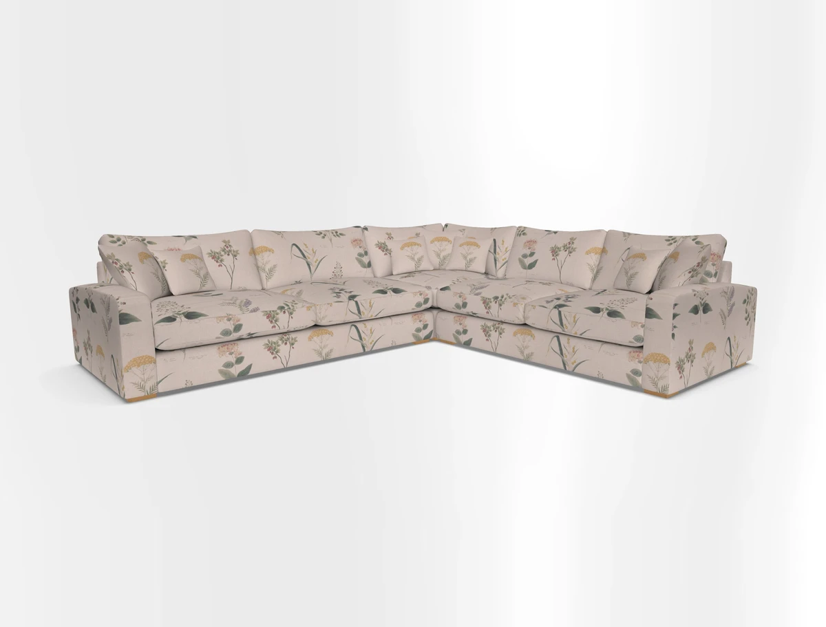 Stockbridge Corner Sofa LHF in V&A Threads of India Opulent Velvets Ikat Mirage Burnt Umber 