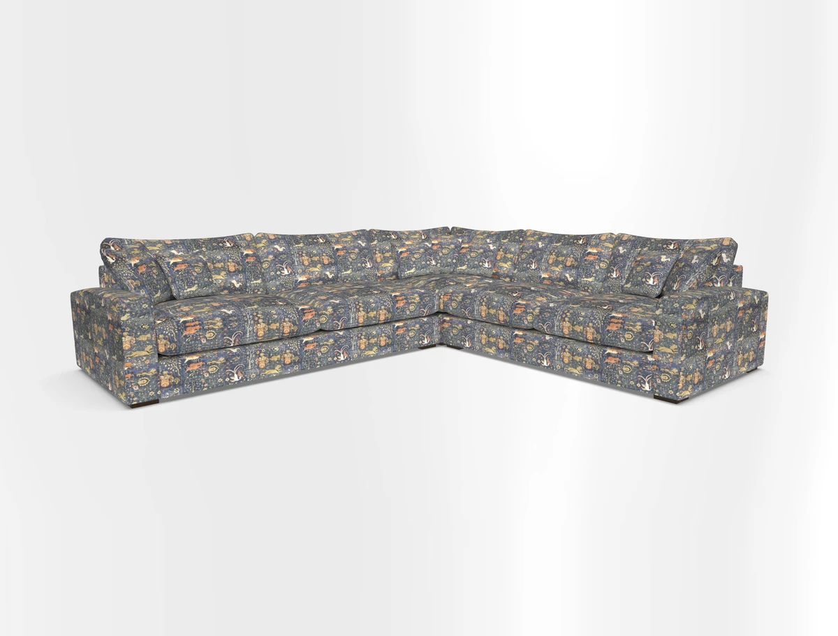 Stockbridge Corner Sofa LHF in V&A Threads of India Opulent Velvets Ikat Mirage Burnt Umber 