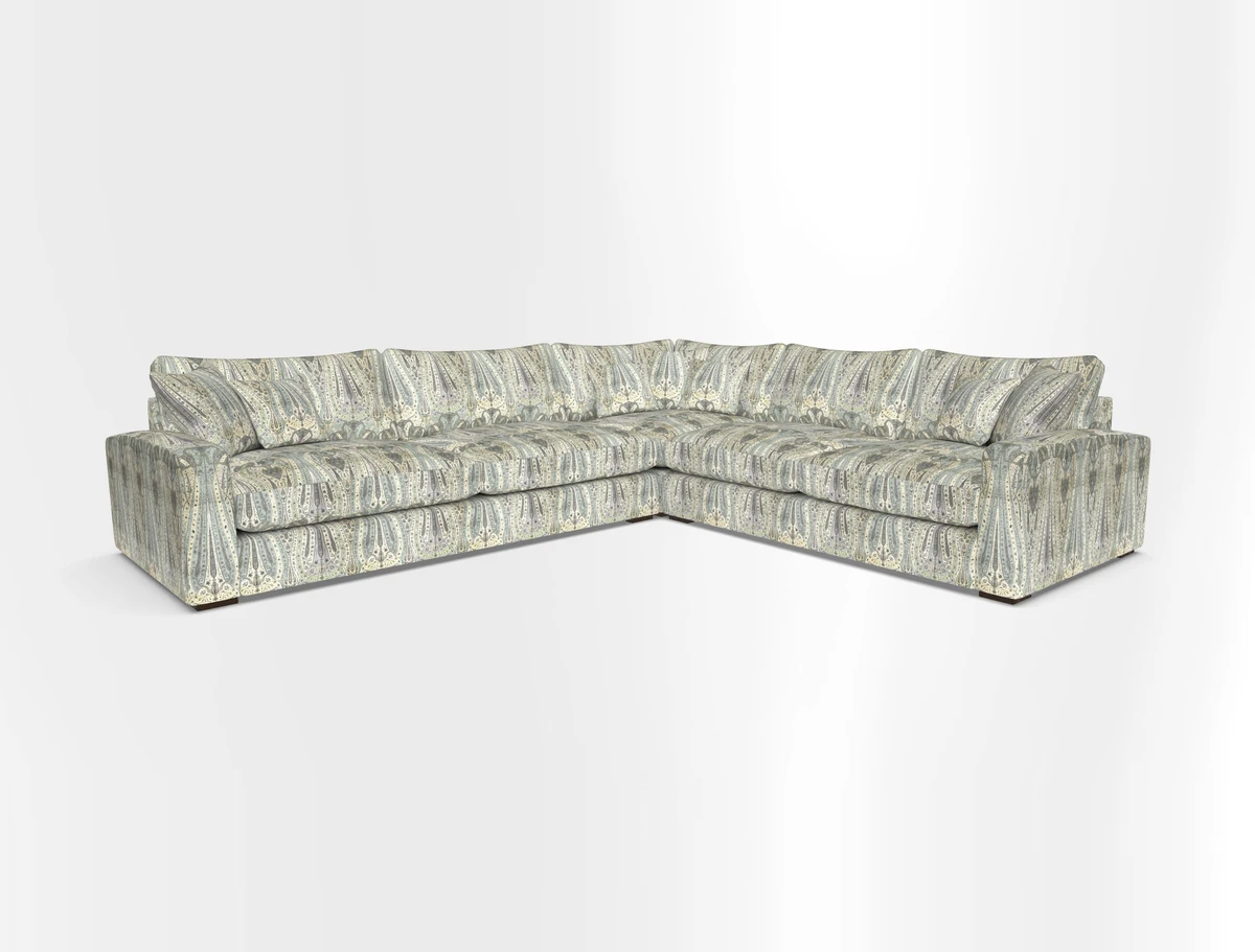 Stockbridge Corner Sofa LHF in V&A Threads of India Opulent Velvets Ikat Mirage Burnt Umber 