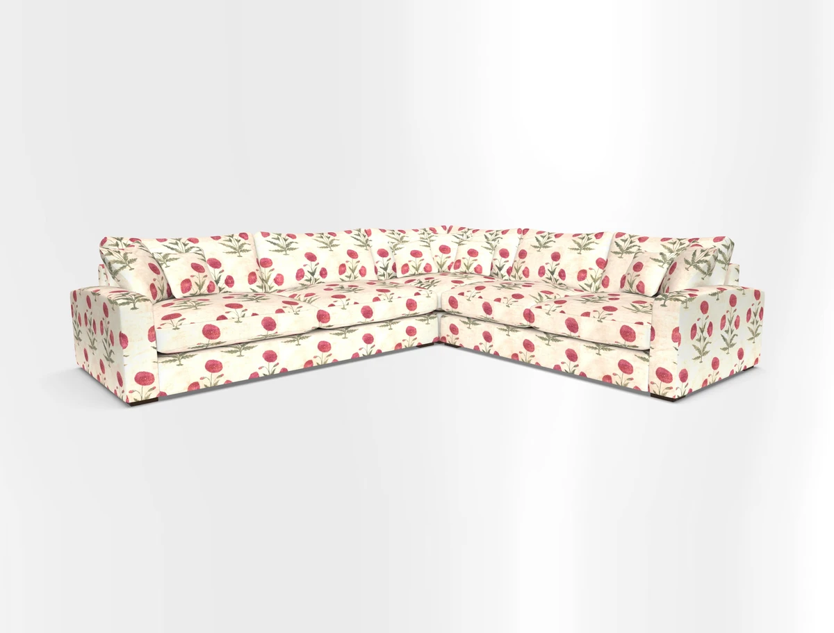 Stockbridge Corner Sofa LHF in V&A Threads of India Opulent Velvets Ikat Mirage Burnt Umber 